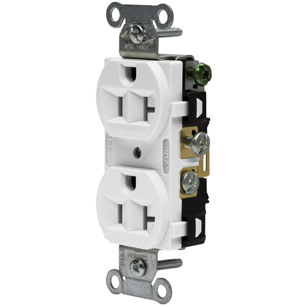 Hubbell Wiring Device-Kellems Straight Blade Devices, Receptacles, Duplex, Commercial Grade, 2-Pole 3-Wire Grounding, 20A 125V, 5-20R, White, Single Pack CRF20WHI